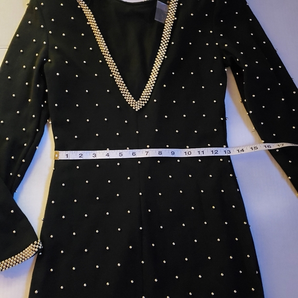 Vintage Hand Beaded Deep V Gold Black Dress 6 - Picture 10 of 13